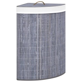 Cesto para la ropa sucia de esquina bambú gris 60 L