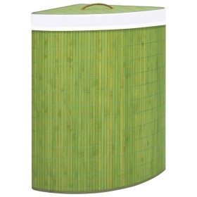 Cesto de la ropa sucia de esquina bambú verde 60 L