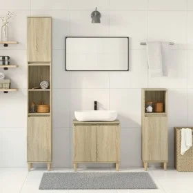 Set de muebles de baño 3 pzas madera contrachapada roble Sonoma de , Muebles de baño - Ref: Foro24-3307670, Precio: 163,76 €,...