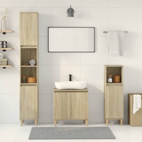 Set de muebles de baño 3 pzas madera contrachapada roble Sonoma de , Muebles de baño - Ref: Foro24-3307670, Precio: 166,73 €,...