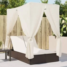 Double sun lounger with roof and brown synthetic rattan curtains by , Loungers - Ref: Foro24-368073, Price: 317,10 €, Discoun...