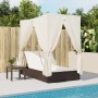 Double sun lounger with roof and brown synthetic rattan curtains by , Loungers - Ref: Foro24-368073, Price: 307,82 €, Discoun...