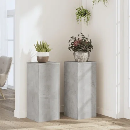Soportes de plantas 2 uds madera gris hormigón 30x30x70 cm de , Soportes para macetas - Ref: Foro24-852927, Precio: 67,12 €, ...