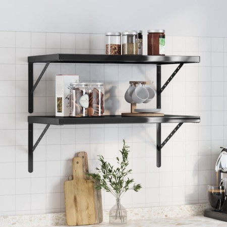 Wandregale 2 Stück Edelstahl schwarz 75x40x3 cm von , Regale und Regale - Ref: Foro24-30290, Preis: 51,81 €, Rabatt: %