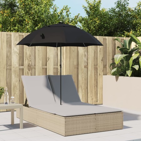 Double sun lounger with cushions and beige synthetic rattan umbrella by , Loungers - Ref: Foro24-368084, Price: 265,24 €, Dis...