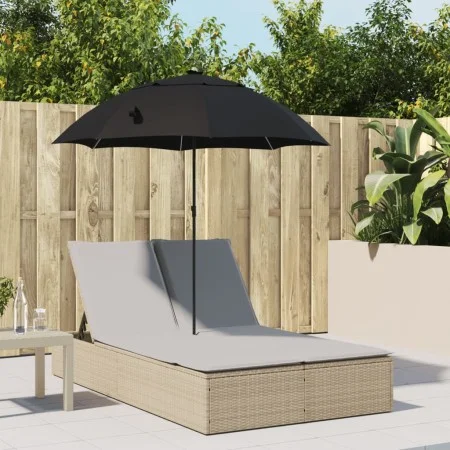 Double sun lounger with cushions and beige synthetic rattan umbrella by , Loungers - Ref: Foro24-368084, Price: 290,82 €, Dis...