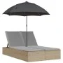 Double sun lounger with cushions and beige synthetic rattan umbrella by , Loungers - Ref: Foro24-368084, Price: 290,82 €, Dis...