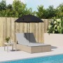 Double sun lounger with cushions and beige synthetic rattan umbrella by , Loungers - Ref: Foro24-368084, Price: 265,24 €, Dis...