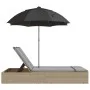 Double sun lounger with cushions and beige synthetic rattan umbrella by , Loungers - Ref: Foro24-368084, Price: 290,82 €, Dis...
