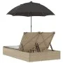 Double sun lounger with cushions and beige synthetic rattan umbrella by , Loungers - Ref: Foro24-368084, Price: 290,82 €, Dis...