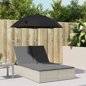 Double sun lounger with light gray synthetic rattan cushions and umbrella by , Loungers - Ref: Foro24-368086, Price: 275,24 €...