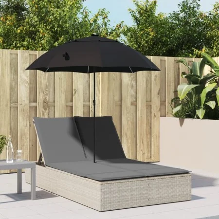 Double sun lounger with light gray synthetic rattan cushions and umbrella by , Loungers - Ref: Foro24-368086, Price: 275,24 €...