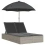 Double sun lounger with light gray synthetic rattan cushions and umbrella by , Loungers - Ref: Foro24-368086, Price: 275,24 €...