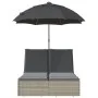 Double sun lounger with light gray synthetic rattan cushions and umbrella by , Loungers - Ref: Foro24-368086, Price: 275,24 €...