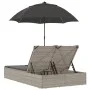 Double sun lounger with light gray synthetic rattan cushions and umbrella by , Loungers - Ref: Foro24-368086, Price: 275,24 €...