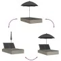 Double sun lounger with light gray synthetic rattan cushions and umbrella by , Loungers - Ref: Foro24-368086, Price: 275,24 €...