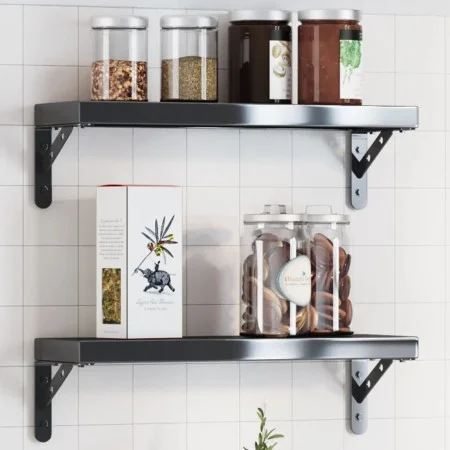 Set of 4 black stainless steel shelf brackets 15x2.5x11.5 cm by , Shelves and shelves - Ref: Foro24-30301, Price: 22,92 €, Di...