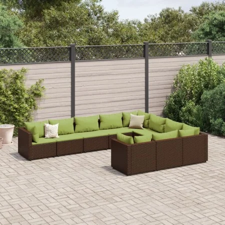 Garden sofa set 10 pieces and brown synthetic rattan cushions by , Garden sets - Ref: Foro24-3308334, Price: 751,91 €, Discou...