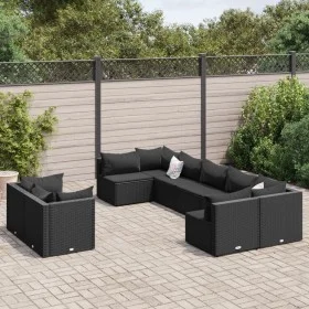 Gartensofa-Set mit 9-teiligen Kissen aus schwarzem Kunststoff-Rattan. von , Gartensets - Ref: Foro24-3308299, Preis: 741,06 €...