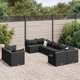 Set de sofás de jardín con cojines 9 pzas ratán sintético negro de , Conjuntos de jardín - Ref: Foro24-3308299, Precio: 768,5...