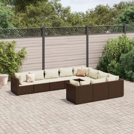Garden sofa set 10 pieces and brown synthetic rattan cushions by , Garden sets - Ref: Foro24-3308329, Price: 652,61 €, Discou...