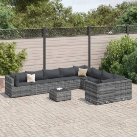 Gartensofa-Set und Kissen, 10-teilig, aus grauem Kunststoff-Rattan. von , Gartensets - Ref: Foro24-3308322, Preis: 640,19 €, ...