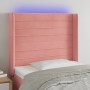 Cabecero con LED de terciopelo rosa 93x16x118/128 cm