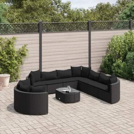 Set of garden sofas and cushions 10 pieces synthetic black rattan by , Garden sets - Ref: Foro24-3308411, Price: 734,20 €, Di...