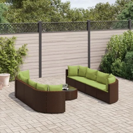 Garden sofa set 9 pieces and brown synthetic rattan cushions by , Garden sets - Ref: Foro24-3308430, Price: 735,37 €, Discoun...