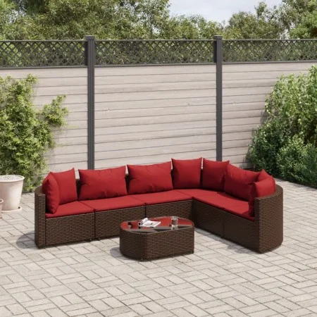 7-teiliges Gartensitzgruppen-Set mit braunen PE-Rattan-Kissen. von , Gartensets - Ref: Foro24-3308381, Preis: 430,76 €, Rabat...