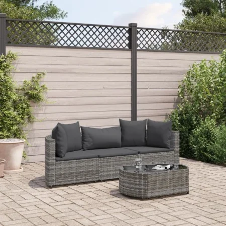 Garden sofa set 4 pieces with gray synthetic rattan cushions by , Garden sets - Ref: Foro24-3308362, Price: 248,81 €, Discoun...