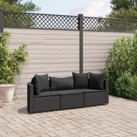 Garden sofa set with cushions 3 pcs synthetic black rattan by , Garden sets - Ref: Foro24-3308451, Price: 224,70 €, Discount: %