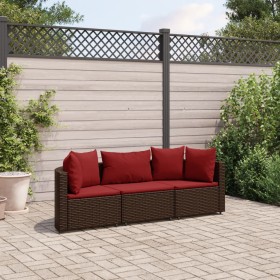 Three-piece garden sofa set and brown synthetic rattan cushions. by , Garden sets - Ref: Foro24-3308453, Price: 219,59 €, Dis...