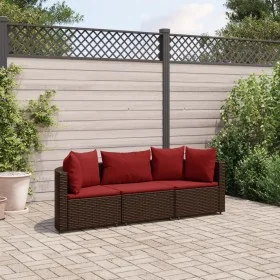 Three-piece garden sofa set and brown synthetic rattan cushions. by , Garden sets - Ref: Foro24-3308453, Price: 210,38 €, Dis...