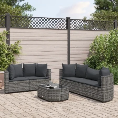 6-piece garden furniture set with gray synthetic rattan cushions by , Garden sets - Ref: Foro24-3308418, Price: 404,52 €, Dis...