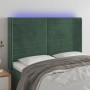 Cabecero con LED de terciopelo verde oscuro 147x16x118/128 cm
