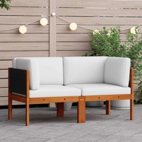 Sofás esquineros de jardín, 2 unidades, con cojines, madera de