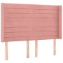 Cabecero con LED de terciopelo rosa 147x16x118/128 cm