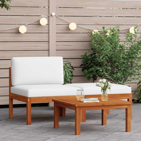 Conjunto de jardín de 3 piezas con cojines de madera de acacia