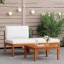 Conjunto de jardín de 3 piezas con cojines de madera de acacia