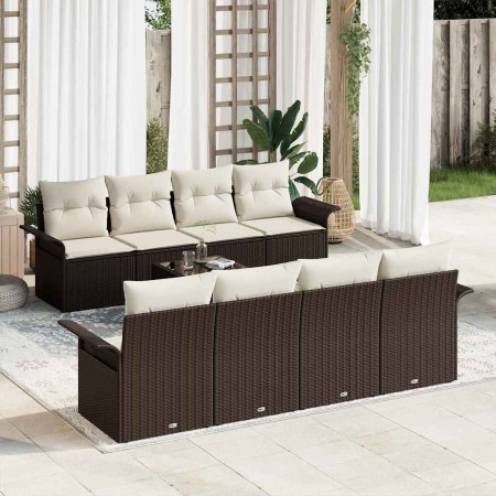 Conjunto de sofá de jardín 9 pcs Marrón Poliratán