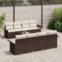 Conjunto de sofá de jardín 9 pcs Marrón Poliratán