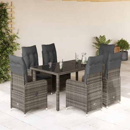 Garden table and 7-piece chairs set with gray synthetic rattan cushions. by , Garden sets - Ref: Foro24-3277035, Price: 891,6...
