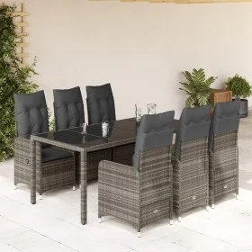 Garden table and 7-piece chairs set with gray synthetic rattan cushions. by , Garden sets - Ref: Foro24-3277037, Price: 929,8...