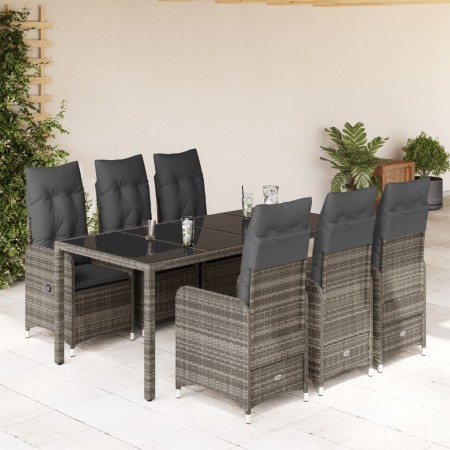 Garden table and 7-piece chairs set with gray synthetic rattan cushions. by , Garden sets - Ref: Foro24-3277037, Price: 833,7...