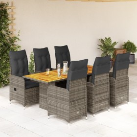 Garden table and 7-piece chairs set with gray synthetic rattan cushions. by , Garden sets - Ref: Foro24-3277028, Price: 856,9...