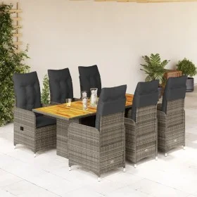 Garden table and 7-piece chairs set with gray synthetic rattan cushions. by , Garden sets - Ref: Foro24-3277028, Price: 978,0...
