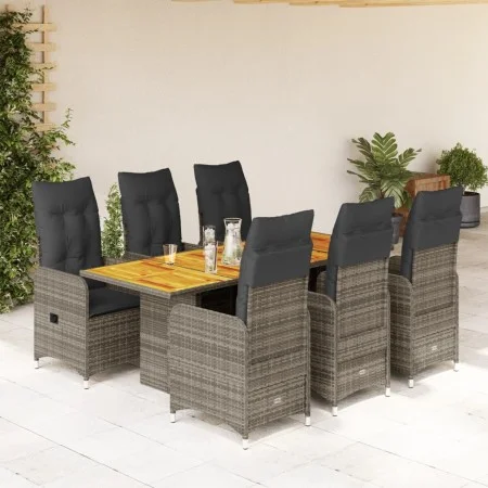 Garden table and 7-piece chairs set with gray synthetic rattan cushions. by , Garden sets - Ref: Foro24-3277028, Price: 978,0...