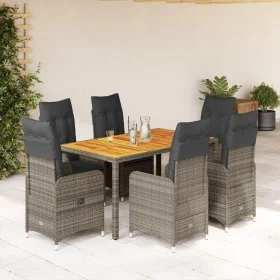 Garden table and 7-piece chairs set with gray synthetic rattan cushions. by , Garden sets - Ref: Foro24-3277023, Price: 899,1...