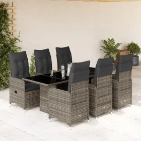 Garden table and 7-piece chairs set with gray synthetic rattan cushions. by , Garden sets - Ref: Foro24-3277040, Price: 940,5...